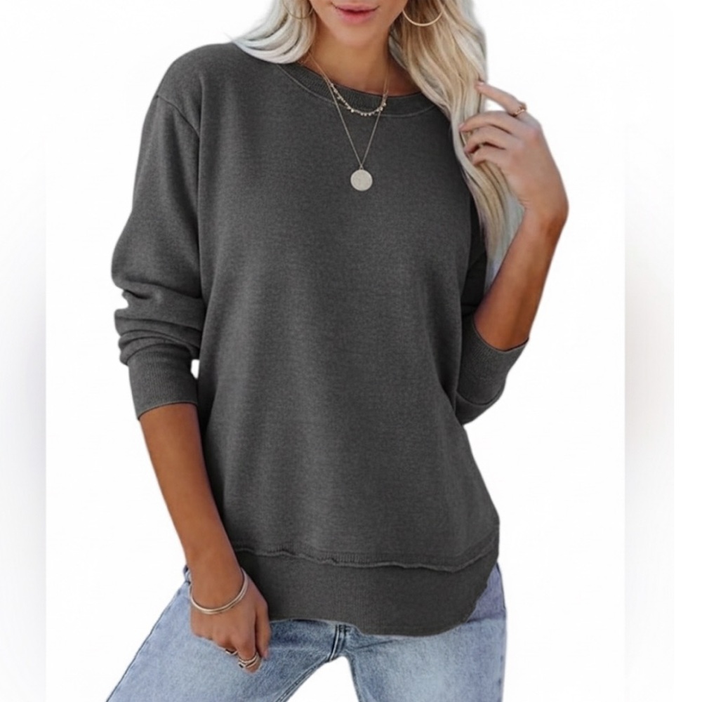 Shewin Women's Sweatshirt Pullover Crewneck Exposed Seams Gray Size 2XL NEW